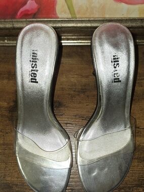 Silver Clear Strap Slide Mules